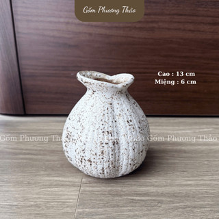 Bình hoa MINI dáng túi túm men RUSTIC tiêu/xanh/trắng,để bàn làm việc...(13CM)