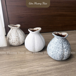 Bình hoa MINI dáng túi túm men RUSTIC tiêu/xanh/trắng,để bàn làm việc...(13CM)