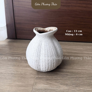 Bình hoa MINI dáng túi túm men RUSTIC tiêu/xanh/trắng,để bàn làm việc...(13CM)