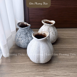 Bình hoa MINI dáng túi túm men RUSTIC tiêu/xanh/trắng,để bàn làm việc...(13CM)