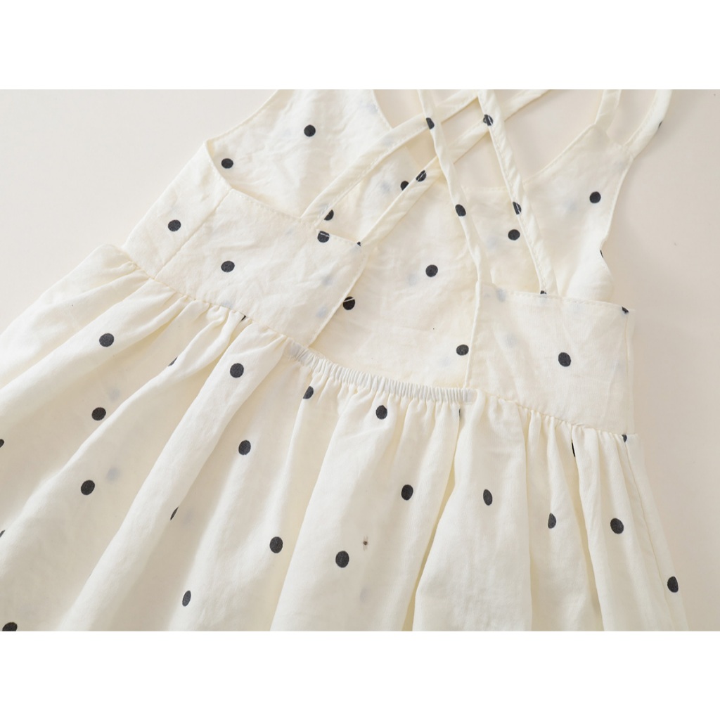 Váy 2 Dây Cho Bé, Váy 2 Dây Bé Gái Họa Tiết Chấm Bi  Thiết Kế Hở Lưng ChấT Liệu Cotton Mềm Mại