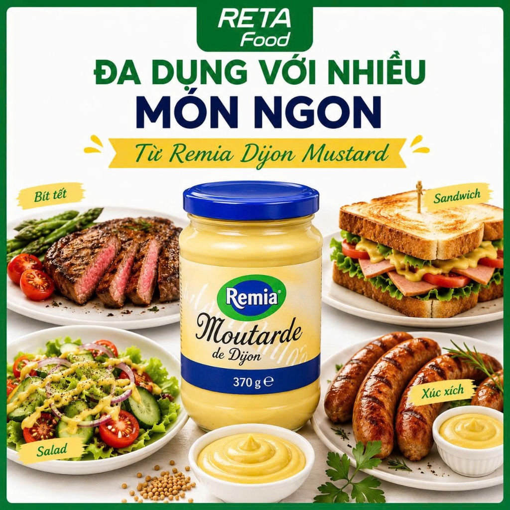 Sốt Mù Tạt Dijon Mustard Remia 370g/850g - Mù Tạt Dijon Vị Cay Nồng Tự Nhiên - Sốt Chấm Steak, BBQ - Nhập khẩu Hà Lan