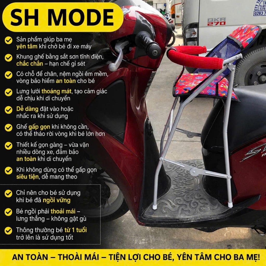 Ghế ngồi xe SH MODE  cho bé , ghế ga xếp sắt sơn tĩnh điện