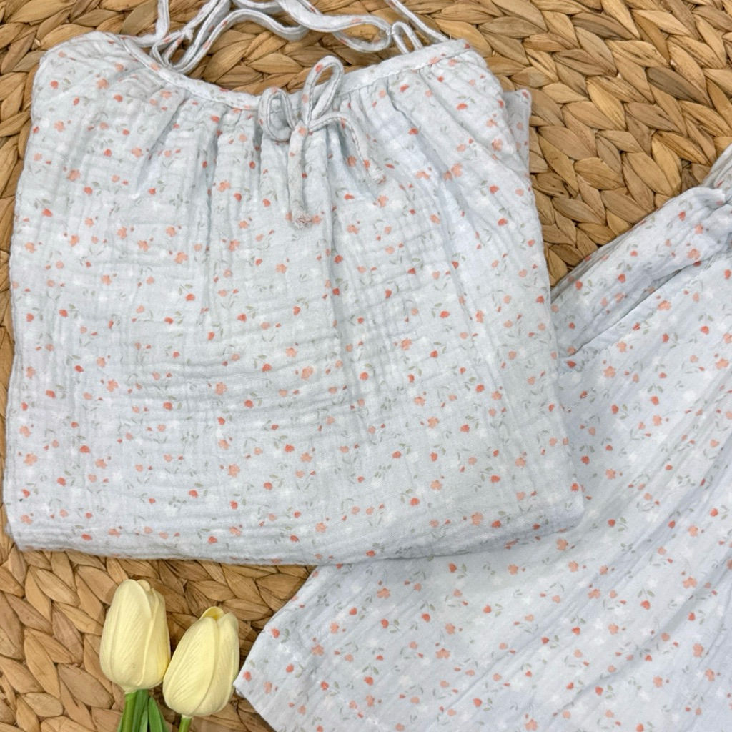 [Nắng.room] Set Đồ Mặc Nhà Nữ 2 Dây Quần Đùi Muslin cao cấp Hàn Quốc 100% cotton Hoa Nhí Mềm Mát