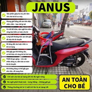 Ghế ngồi xe máy JANUS cho bé , Ghế ga xếp sắt sơn tĩnh điện gấp gọn