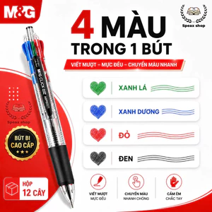 Bút Bi 4 Màu M&G ABP80371 0.7mm – Bút Bi Bấm 4 Trong 1, Đen/Xanh/Đỏ/Xanh Lá, Chuyển Màu Nhanh Cho Học Sinh Văn Phòng