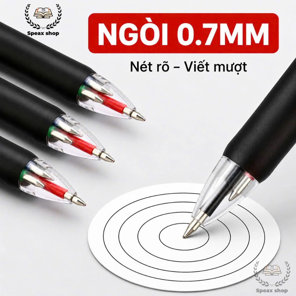 Bút Bi 4 Màu M&G ABP80371 0.7mm – Bút Bi Bấm 4 Trong 1, Đen/Xanh/Đỏ/Xanh Lá, Chuyển Màu Nhanh Cho Học Sinh Văn Phòng