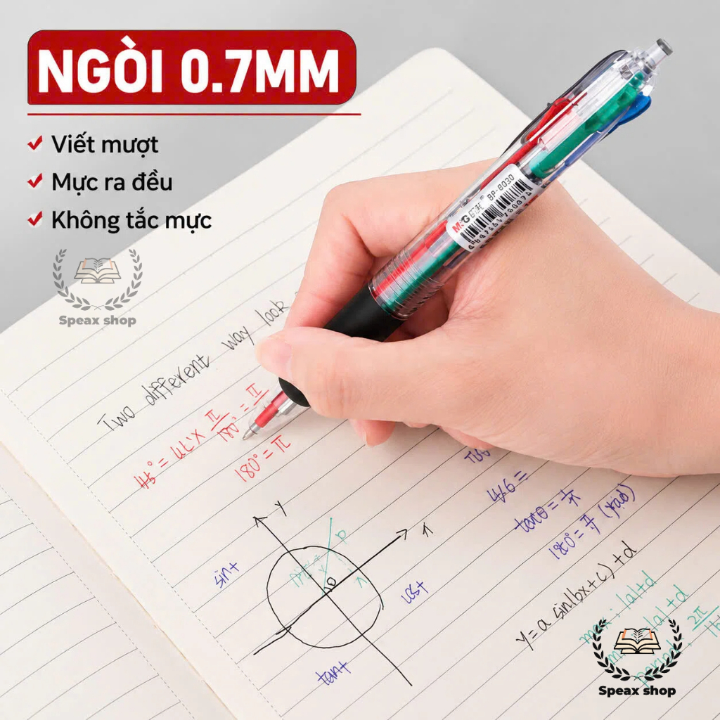 Bút Bi 4 Màu M&G ABP80371 0.7mm – Bút Bi Bấm 4 Trong 1, Đen/Xanh/Đỏ/Xanh Lá, Chuyển Màu Nhanh Cho Học Sinh Văn Phòng