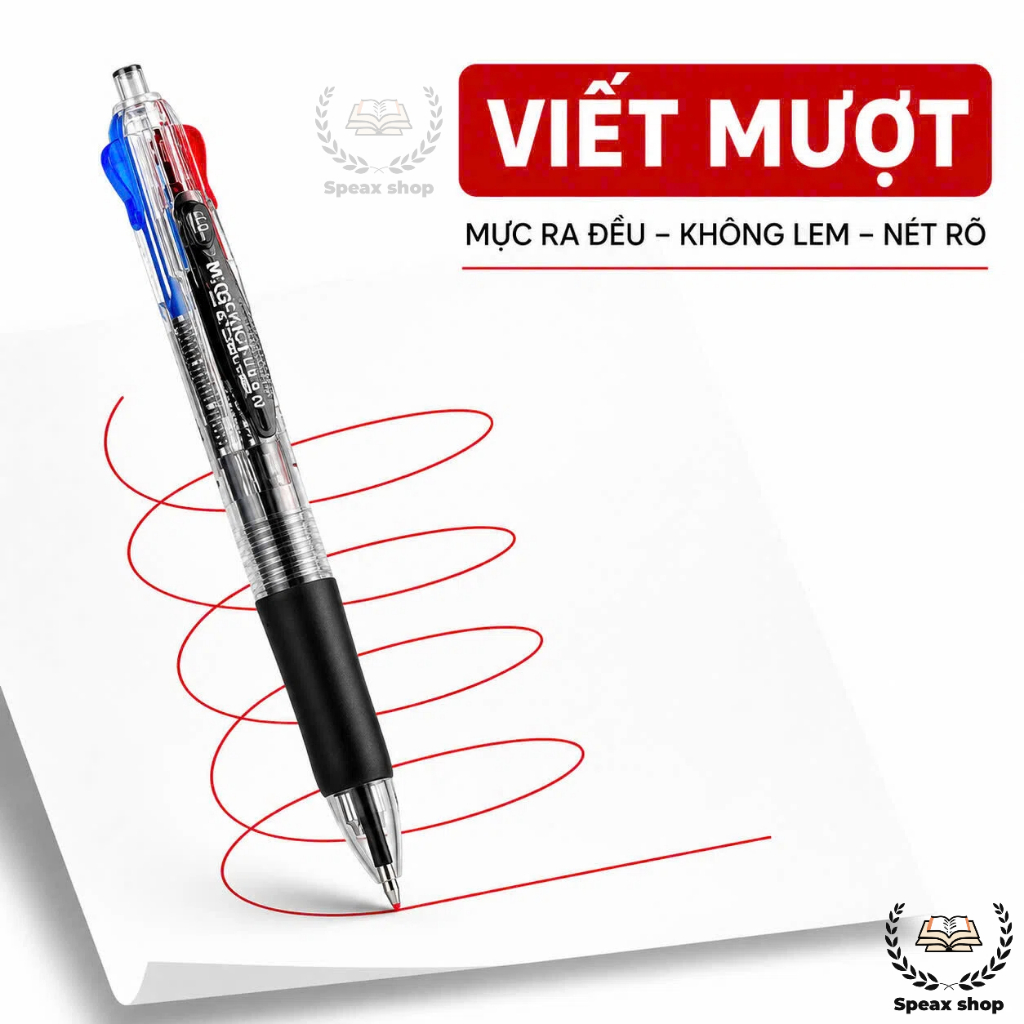 Bút Bi 4 Màu M&G ABP80371 0.7mm – Bút Bi Bấm 4 Trong 1, Đen/Xanh/Đỏ/Xanh Lá, Chuyển Màu Nhanh Cho Học Sinh Văn Phòng