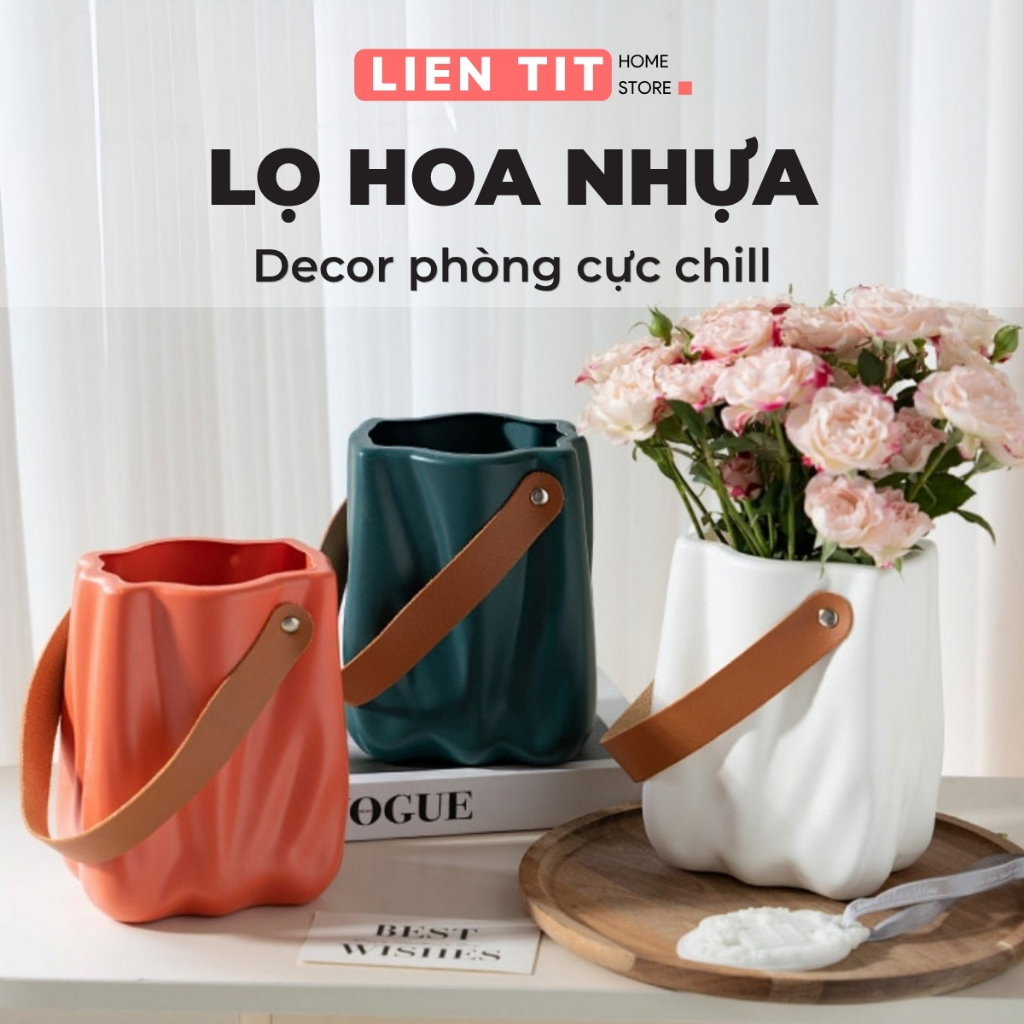 Bình Cắm Hoa Kẽm Nhung Cao Cấp, Lọ Hoa Nhựa Giả Gốm Để Bàn Decor Trang Trí, Bình Bông Cắm Hoa Đẹp