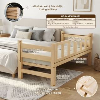Giường Ngủ Cho Bé 1m8 Thanh Chắn | Giường Ghép Mở Rộng Cho Bé Ngủ Chung Bố Mẹ, Lắp Ráp