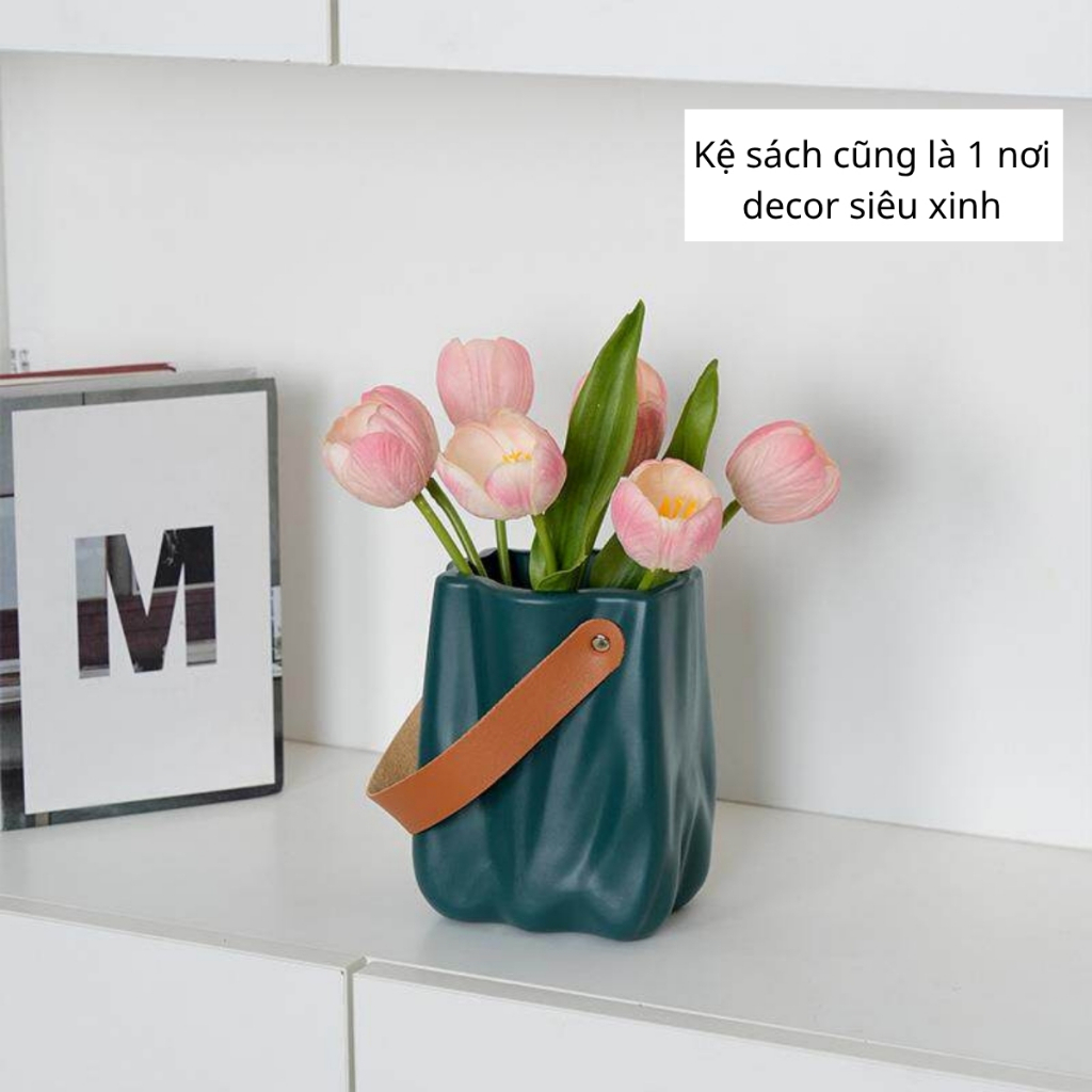 Bình Cắm Hoa Kẽm Nhung Cao Cấp, Lọ Hoa Nhựa Giả Gốm Để Bàn Decor Trang Trí, Bình Bông Cắm Hoa Đẹp