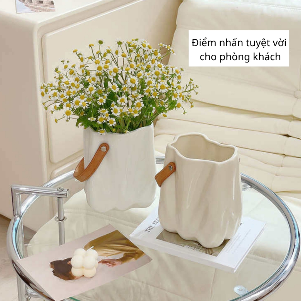 Bình Cắm Hoa Kẽm Nhung Cao Cấp, Lọ Hoa Nhựa Giả Gốm Để Bàn Decor Trang Trí, Bình Bông Cắm Hoa Đẹp