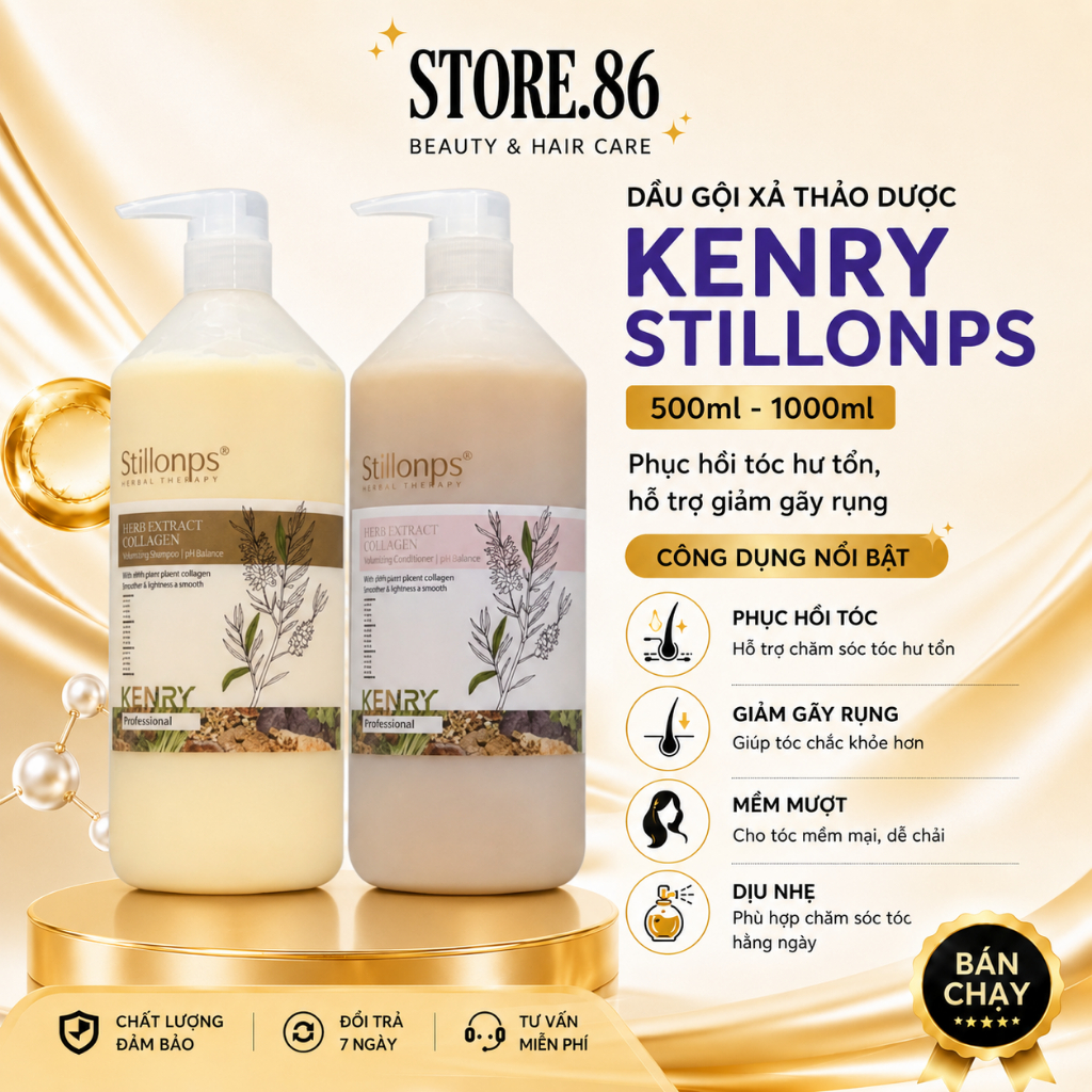 Combo Dầu Gội Xả KENRY Stillonps 500ml - 800ml Hỗ Trợ Phục Hồi Tóc Khô Xơ, Dưỡng Tóc Mềm Mượt