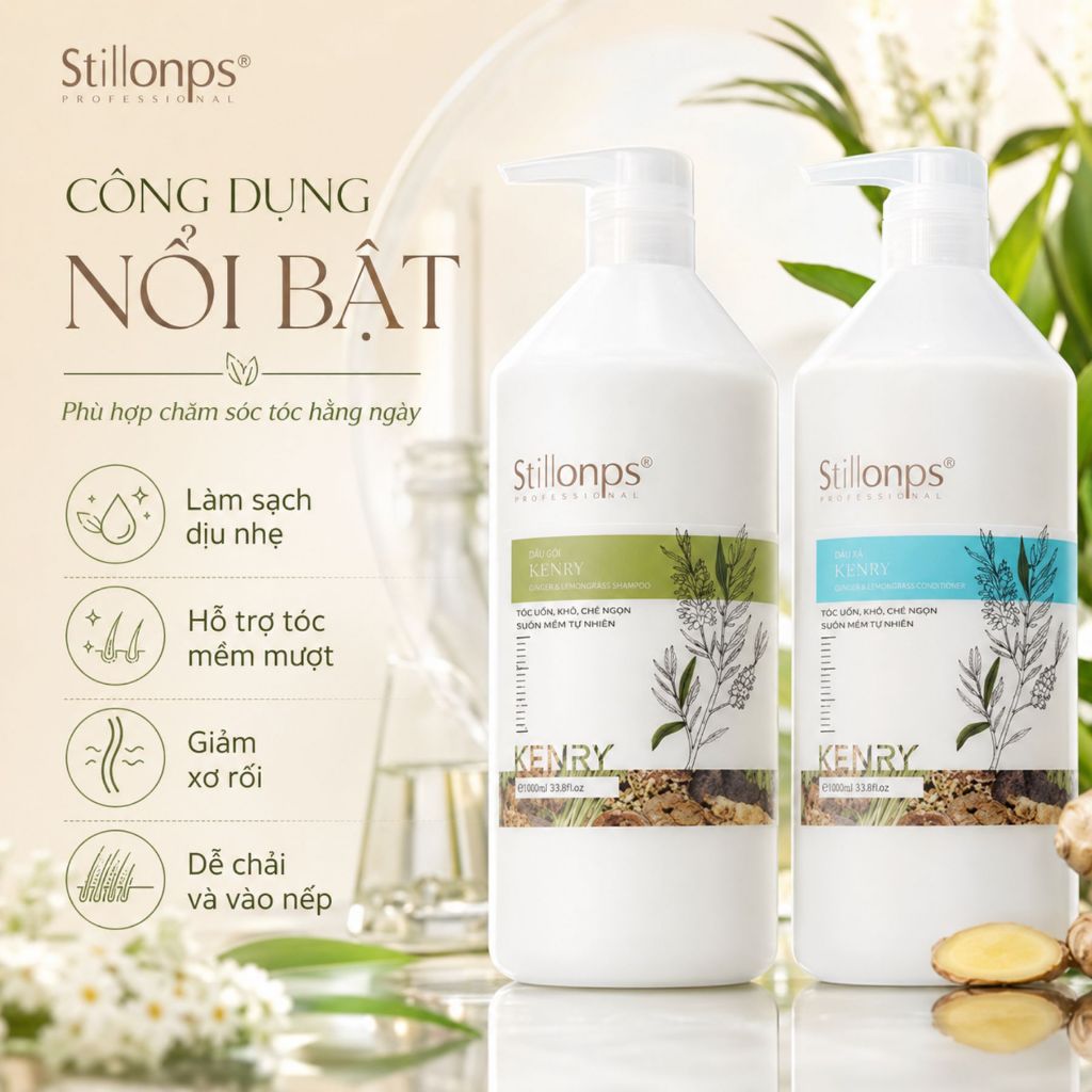 Combo Dầu Gội Xả Kenry Stillonps 500ml - 800ml Hỗ Trợ Giảm Gàu, Làm Sạch Bã Nhờn, Tóc Mềm Mượt
