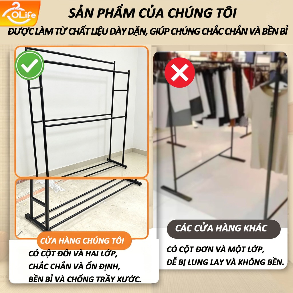 [Siêu Tải] 𝐎𝐥𝐢𝐟𝐞 Giàn treo quần áo 2 tầng cao 1.8M. Thép chịu lực sơn tĩnh điện 3 màu đủ size Ổn Định Và Bền Bỉ