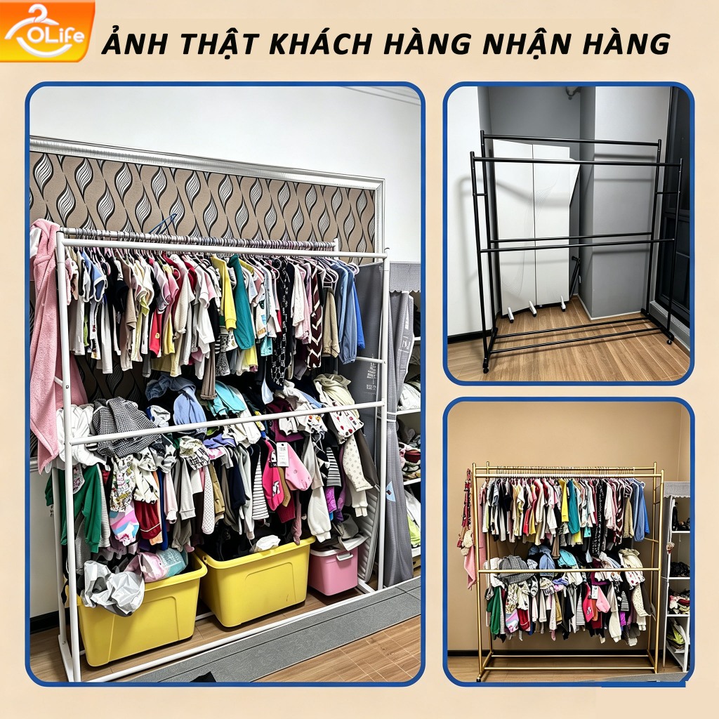 [Siêu Tải] 𝐎𝐥𝐢𝐟𝐞 Giàn treo quần áo 2 tầng cao 1.8M. Thép chịu lực sơn tĩnh điện 3 màu đủ size Ổn Định Và Bền Bỉ