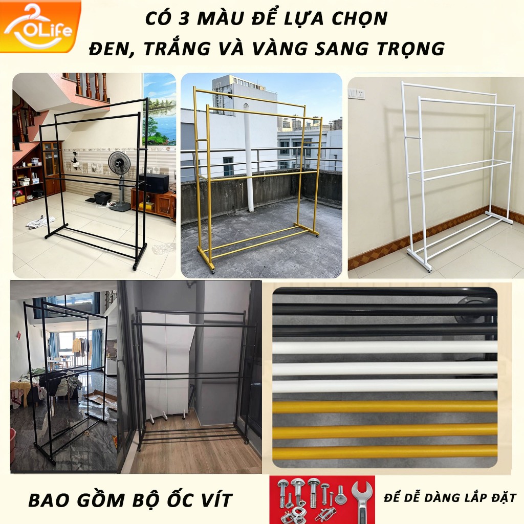 [Siêu Tải] 𝐎𝐥𝐢𝐟𝐞 Giàn treo quần áo 2 tầng cao 1.8M. Thép chịu lực sơn tĩnh điện 3 màu đủ size Ổn Định Và Bền Bỉ