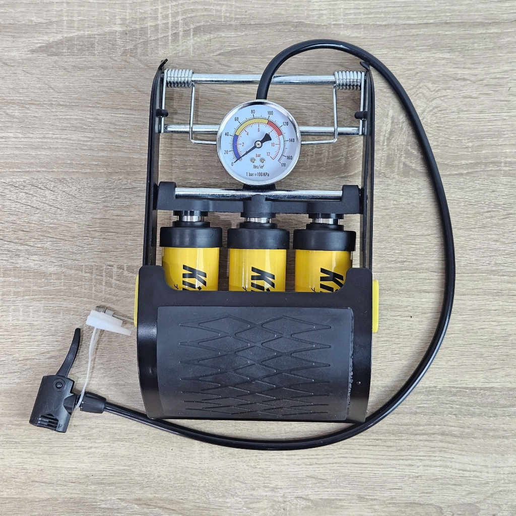Bơm Đạp Chân Kirito 2/3 Piston Có Đồng Hồ Áp Suất, Bơm Xe Máy, Ô Tô, Xe Đạp, Bơm Hơi Đa Năng Gấp Gọn