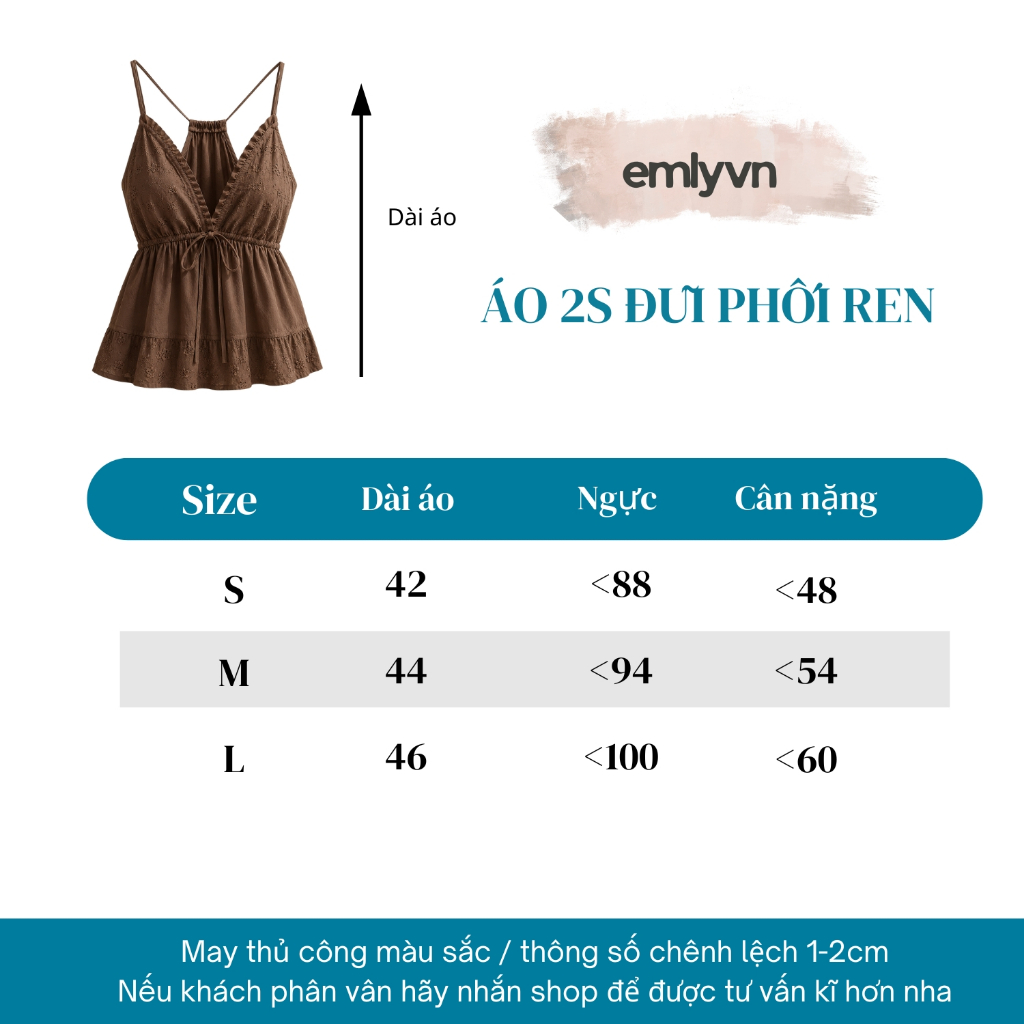 EMLY- Áo Đũi 2 Dây Nữ Phối Ren Dáng Babydoll, Áo 2s Nữ Dáng Xòe Thắt Nơ Vintage