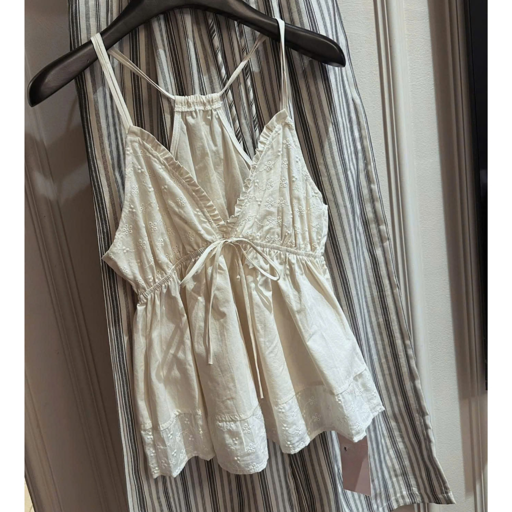 EMLY- Áo Đũi 2 Dây Nữ Phối Ren Dáng Babydoll, Áo 2s Nữ Dáng Xòe Thắt Nơ Vintage