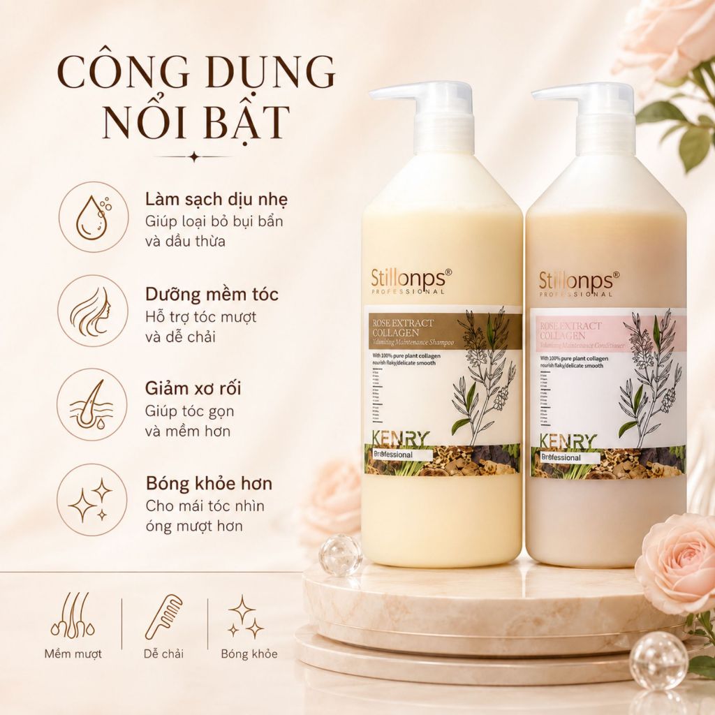 Combo Dầu Gội Xả KENRY Stillonps 500ml - 800ml Hỗ Trợ Phục Hồi Tóc Khô Xơ, Dưỡng Tóc Mềm Mượt