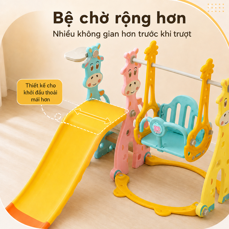 Bộ Cầu Trượt Xích Đu Cho Bé 3 Trong 1 Khu Vui Chơi HDPE 4 Mức Điều Chỉnh Độ Cao Bậc Chống Trượt