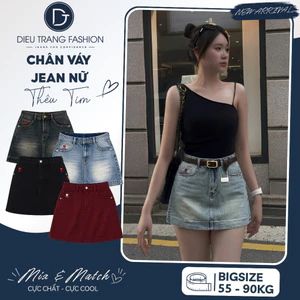 Chân Váy Jean Nữ Thêu Tim Form Dáng Chữ A Cạp Cao Tôn Dáng BigSize 55-90Kg MS2100 Diệu Trang Fashion