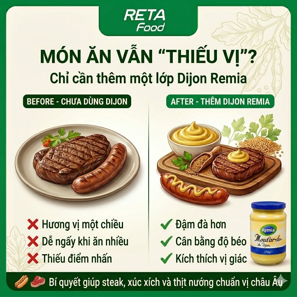 Sốt Mù Tạt Dijon Mustard Remia 370g/850g - Mù Tạt Dijon Vị Cay Nồng Tự Nhiên - Sốt Chấm Steak, BBQ - Nhập khẩu Hà Lan