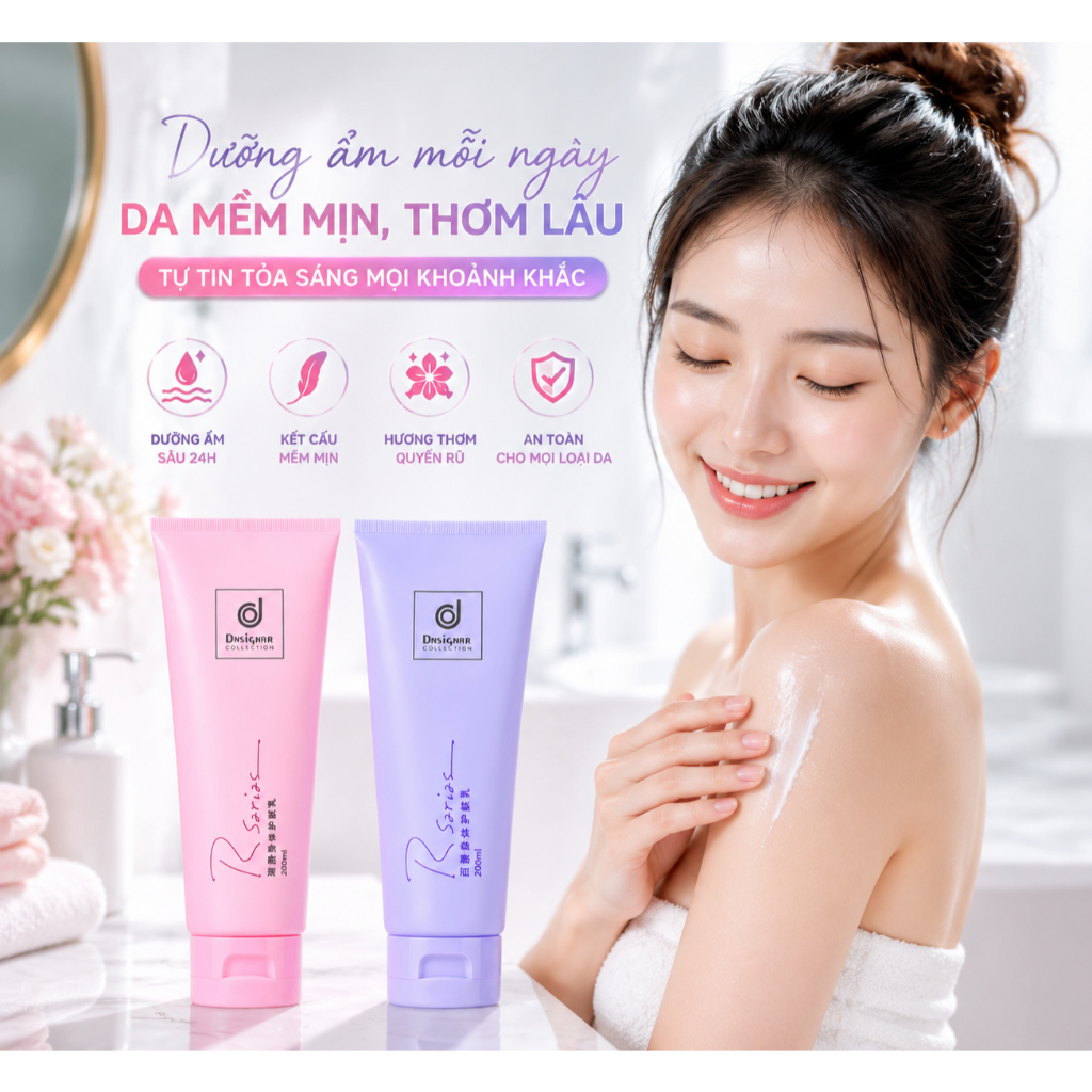 Rsarias Kem dưỡng thể,200ML – Dưỡng ẩm 24H + Thơm lâu quyến rũ,da mềm mịn,không nhờn rít,phù hợp mọi loại da