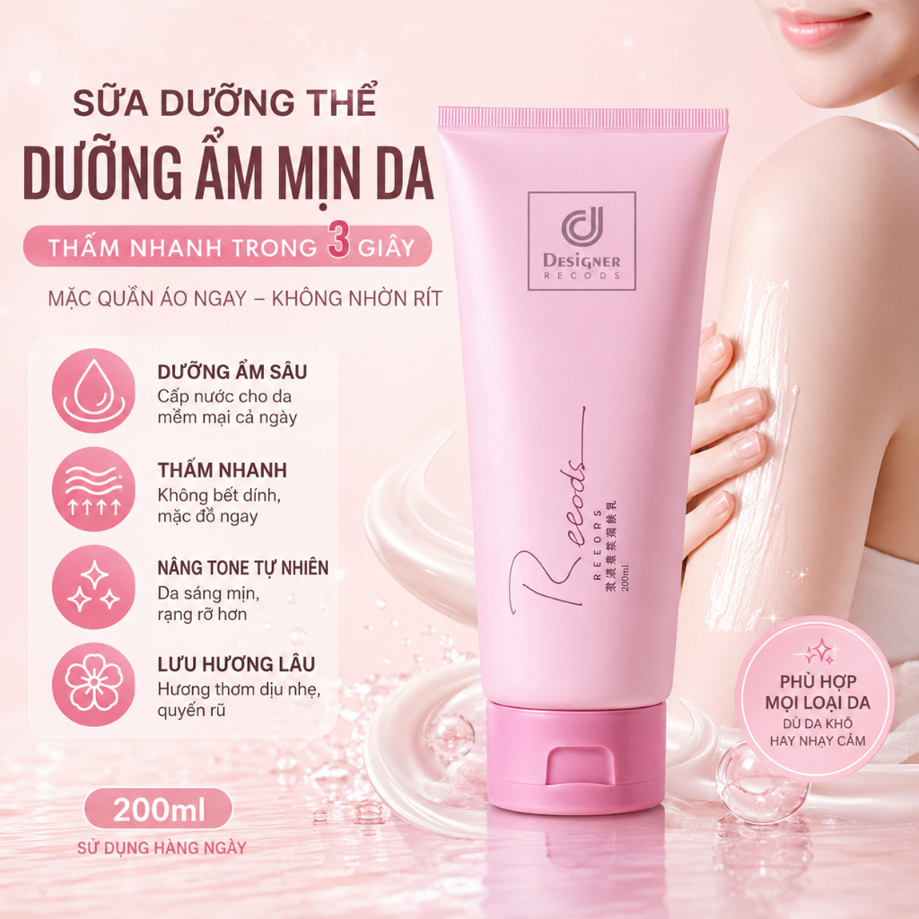 Rsarias Kem dưỡng thể,200ML – Dưỡng ẩm 24H + Thơm lâu quyến rũ,da mềm mịn,không nhờn rít,phù hợp mọi loại da