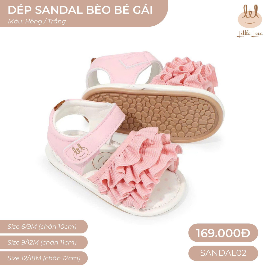 GIÀY TẬP ĐI TRẺ EM CÓ BÈO BÉ GÁI  [ ĐẾ MỀM - CHỐNG TRƠN CHƯỢT] SANDAL02 DÀNH CHO BÉ TỪ 9/12 M -18/24M