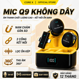 (BÁN RẺ LẤY LƯỢT BÁN) Mic thu âm không dây Q9 1 thu 2 Core X, cài áo nam châm, lọc ồn, quay video livestream