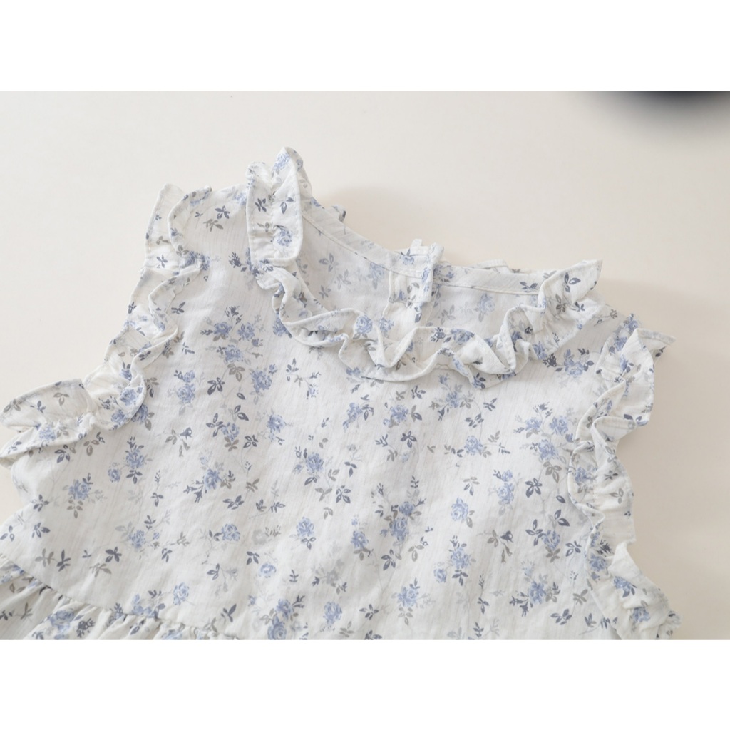 Set Bộ Bé Gái, Đồ Bộ Bé Gái Mặc Mùa Hè Họa Tiết Hoa Xanh Mát Chất Liệu Cotton Thoáng Mát