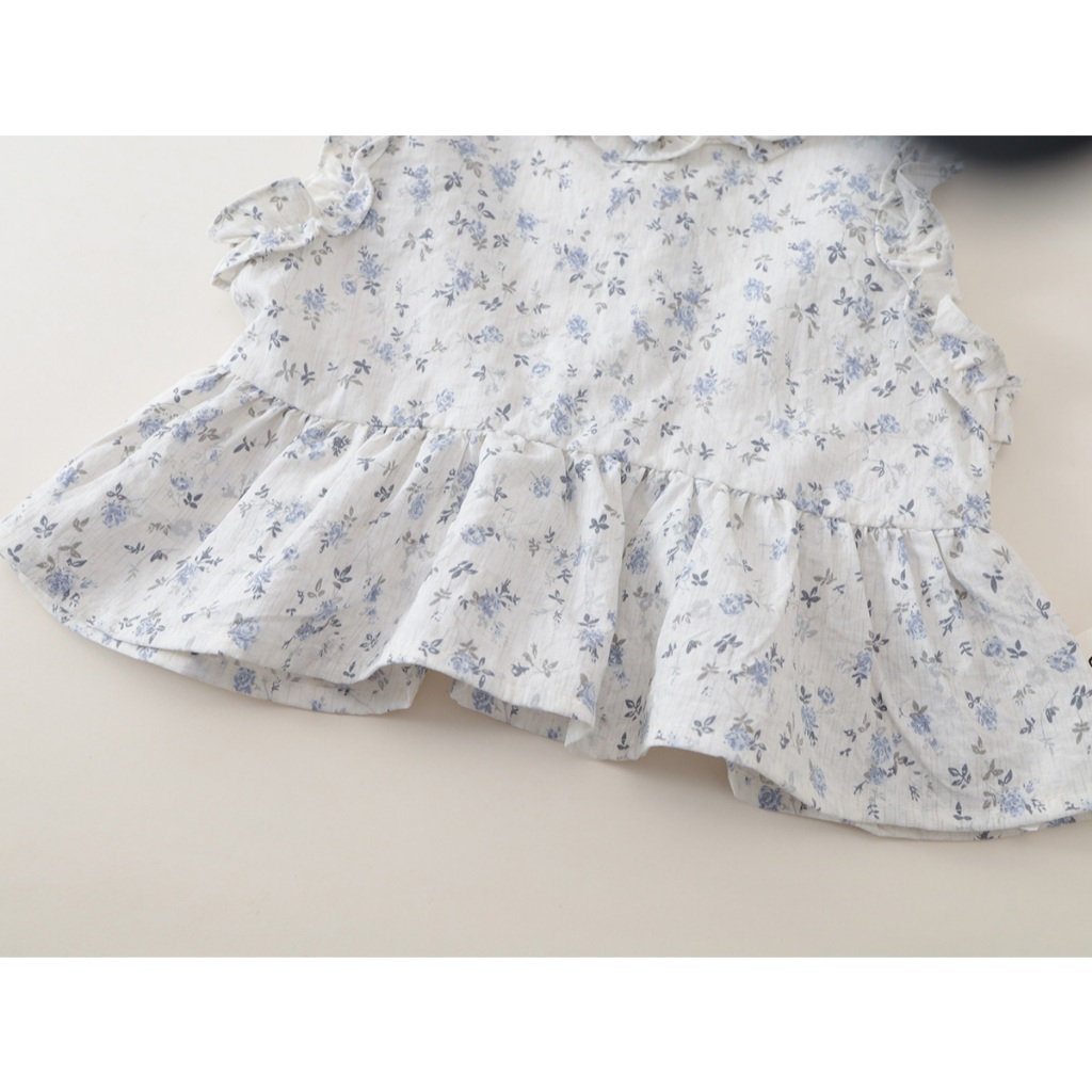 Set Bộ Bé Gái, Đồ Bộ Bé Gái Mặc Mùa Hè Họa Tiết Hoa Xanh Mát Chất Liệu Cotton Thoáng Mát