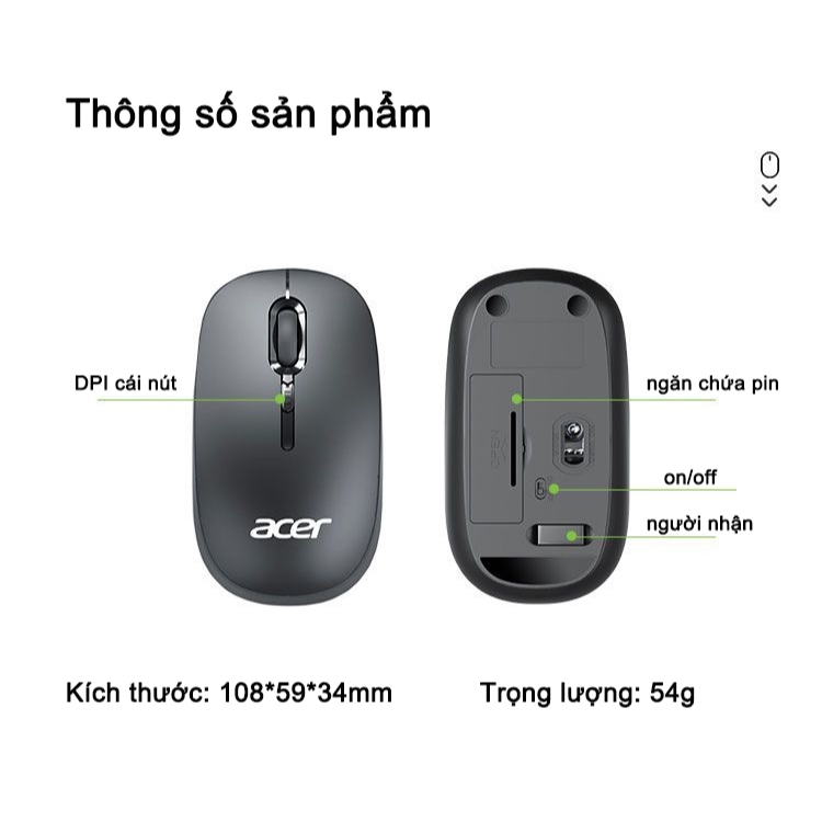 Chuột Không Dây Acer M153 Không Tiếng | BigBuy360 - bigbuy360.vn