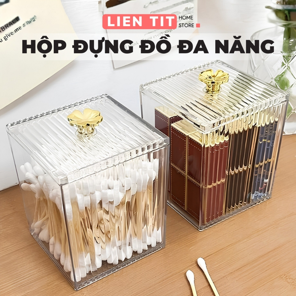 Hộp Đựng Bông Tẩy Trang, Mút Trang Điểm, Tăm Bông Nhựa Mika Cao Cấp