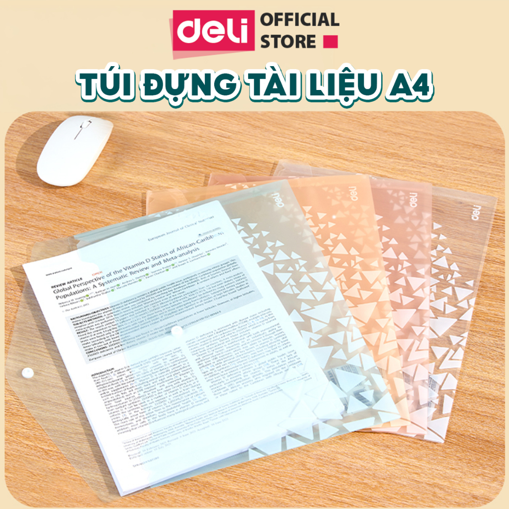 [NEW] Túi Đựng Tài Liệu A4 Deli  Bìa Nút Bấm Hồ Sơ Nhựa PP Chống Nước, Cặp Đựng Giấy Tờ Văn Phòng