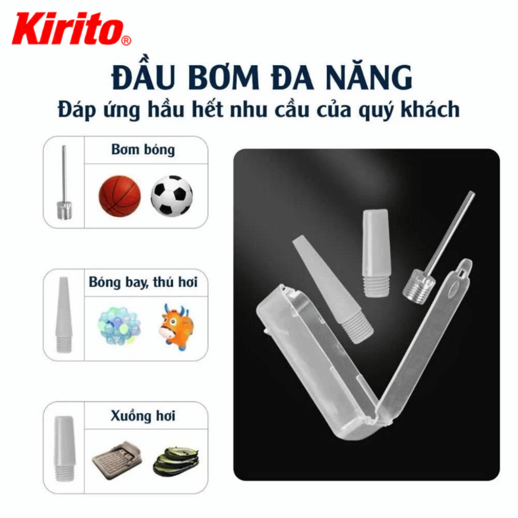 Bơm Đạp Chân Kirito 2/3 Piston Có Đồng Hồ Áp Suất, Bơm Xe Máy, Ô Tô, Xe Đạp, Bơm Hơi Đa Năng Gấp Gọn