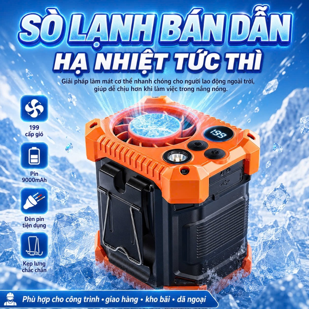 Quạt Đeo Thắt Lưng Tích Điện Pin Trâu 12.000 mAh SÒ LẠNH, Quạt Áo Điều Hoà Chính Hãng Zlife Z10 Pro