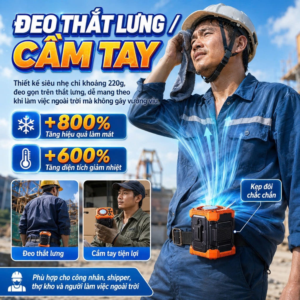 Quạt Điều Hoà Đeo Thắt Lưng SÒ LẠNH Z10 PRO, Quạt Đeo Cổ Kẹp Áo 199 Cấp Độ Gió Pin Trâu 12.000mAh