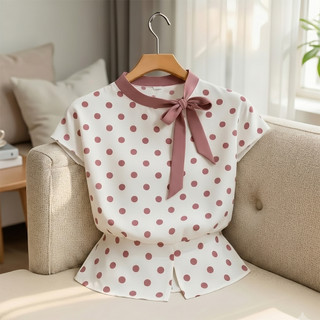 Áo Lụa Chấm Bi, Áo nữ chất lụa cao cấp không nhăn, nhàu, thiết kế hoạ tiết chấm bi và cổ nơ thanh lịch và sang trọng