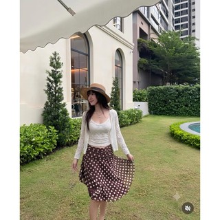 Set Áo Nữ 2 Món Áo Hai Dây Đính Nơ & Cardigan Ren Thêu Flora Twinset Nàng Thơ - Cakecat