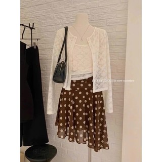 Set Áo Nữ 2 Món Áo Hai Dây Đính Nơ & Cardigan Ren Thêu Flora Twinset Nàng Thơ - Cakecat