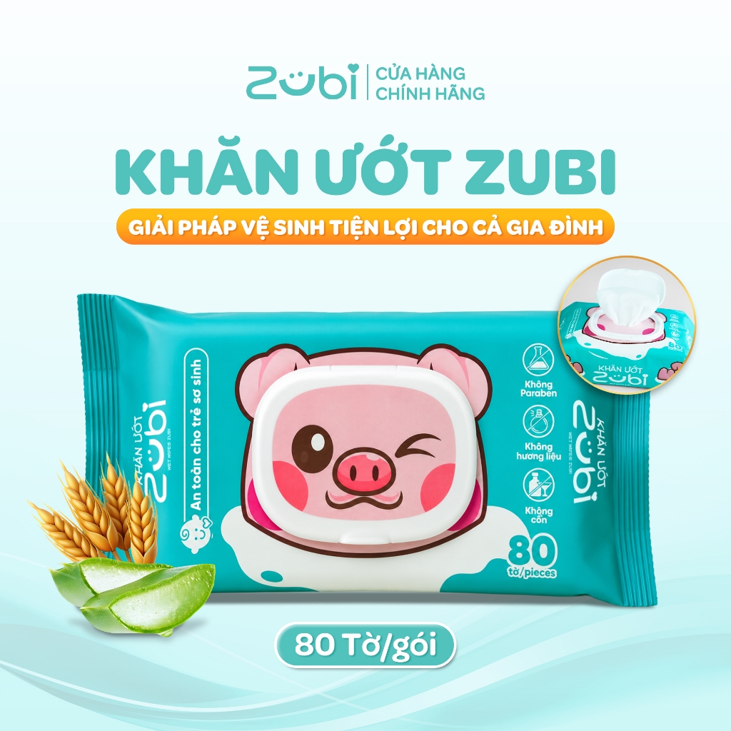 Khăn Ướt Zubi Chiết Xuất Yến Mạch và Lô Hội 100% Vải Không Dệt Mềm Dai Cực Sạch Không Cồn Không Hương Liệu Dr.Papie