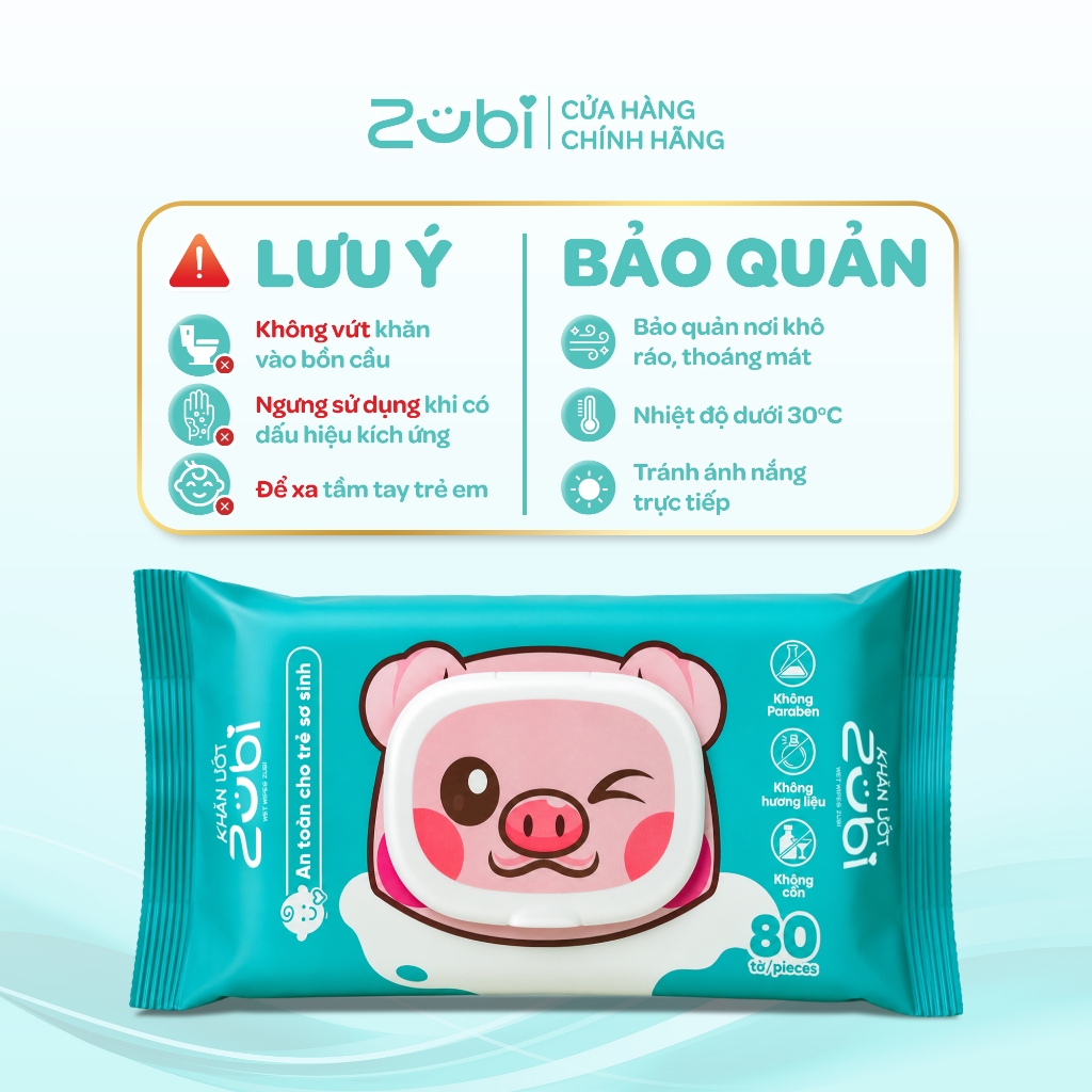 Khăn Ướt Zubi Chiết Xuất Yến Mạch và Lô Hội 100% Vải Không Dệt Mềm Dai Cực Sạch Không Cồn Không Hương Liệu Dr.Papie