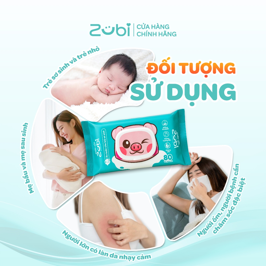 Khăn Ướt Zubi Chiết Xuất Yến Mạch và Lô Hội 100% Vải Không Dệt Mềm Dai Cực Sạch Không Cồn Không Hương Liệu Dr.Papie