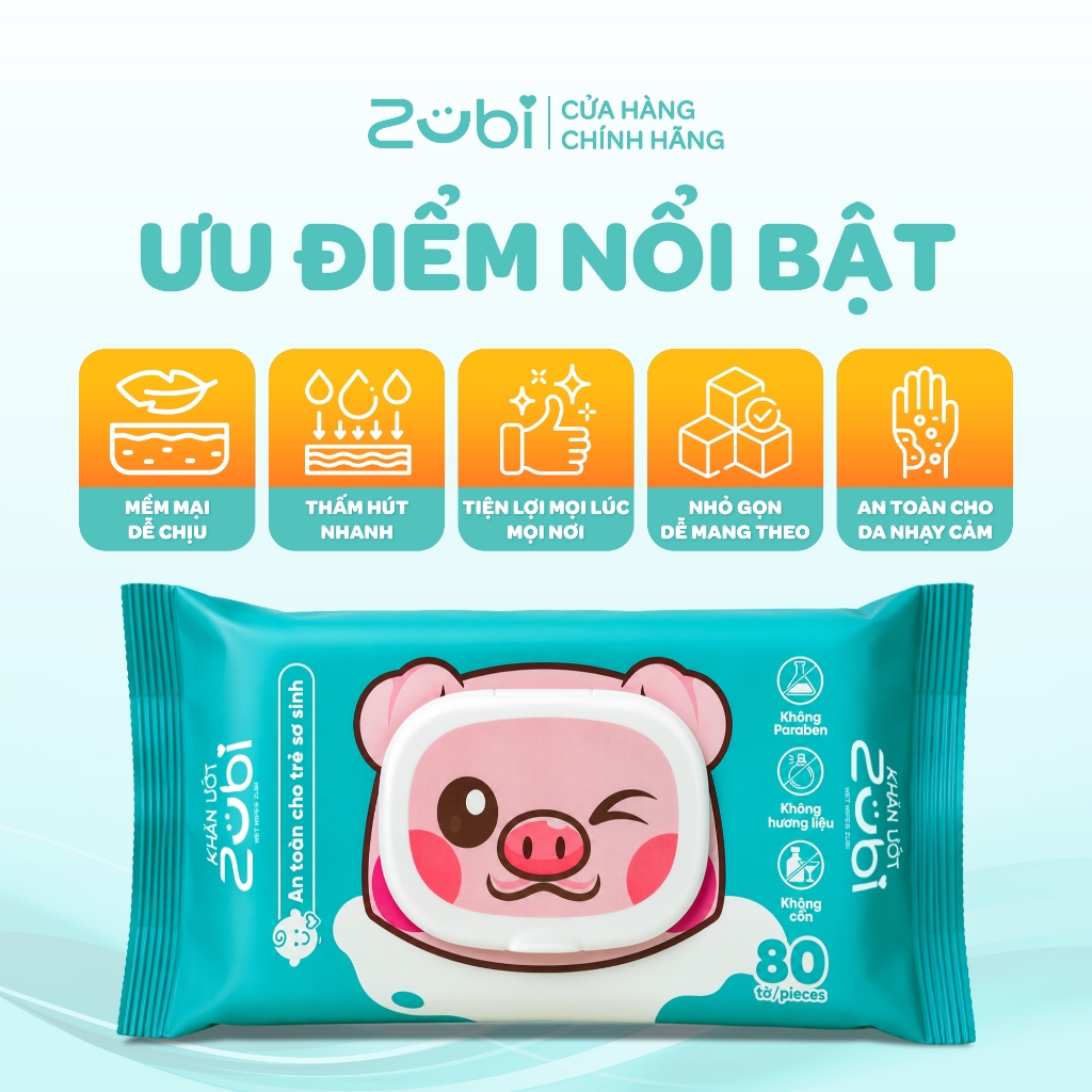 [QUÀ TẶNG KHÔNG BÁN] Khăn Ướt Zubi Dr.Papie Chiết Xuất Yến Mạch và Lô Hội 80 tờ/túi