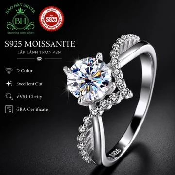 Moissanite 6.5ly 1carat Nhẫn bạc nữ Moissanite nhẫn kim cương Moissanite bạc 925 nhẫn cầu hôn bạc nhẫn cưới bạc BH0225S