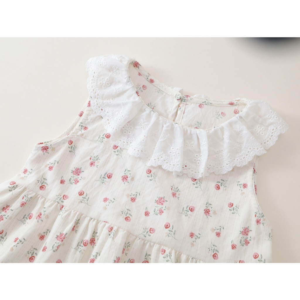 Set Bộ Bé Gái, Đồ Bộ Bé Gái Phối Ren Tiểu Thư Mùa Hè Họa Tiết Nhẹ Nhàng Chất Liệu Thoáng Mát